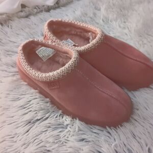 UGG Tasman Womens Size 6 PINK Suede Clog Shoes Slippers Fur Lined Clear Soles